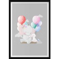 Poster - Elephant and Rabbit on Balloon Swing