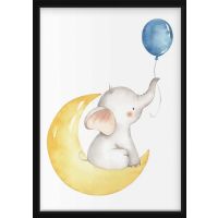 Poster - Elephant with Balloon in the Moon